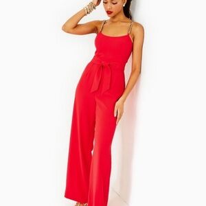 NWT Lilly Pulitzer Zemira Red Jumpsuit with Wide-Leg Silhouette